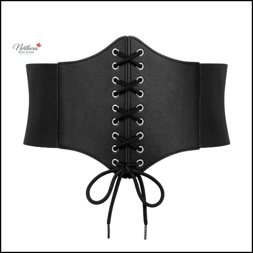Vintage Lace-Up Corset Belt, Elastic Waspie Waist Belt, Plus Size, Faux Leather